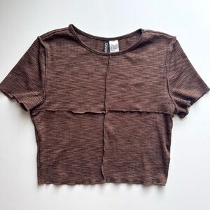 H&M Brown Ribbed Cropped T-Shirt – Small